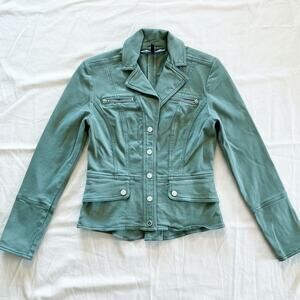 White House Black Market Olive Green Cotton Moto Jacket Womens 0